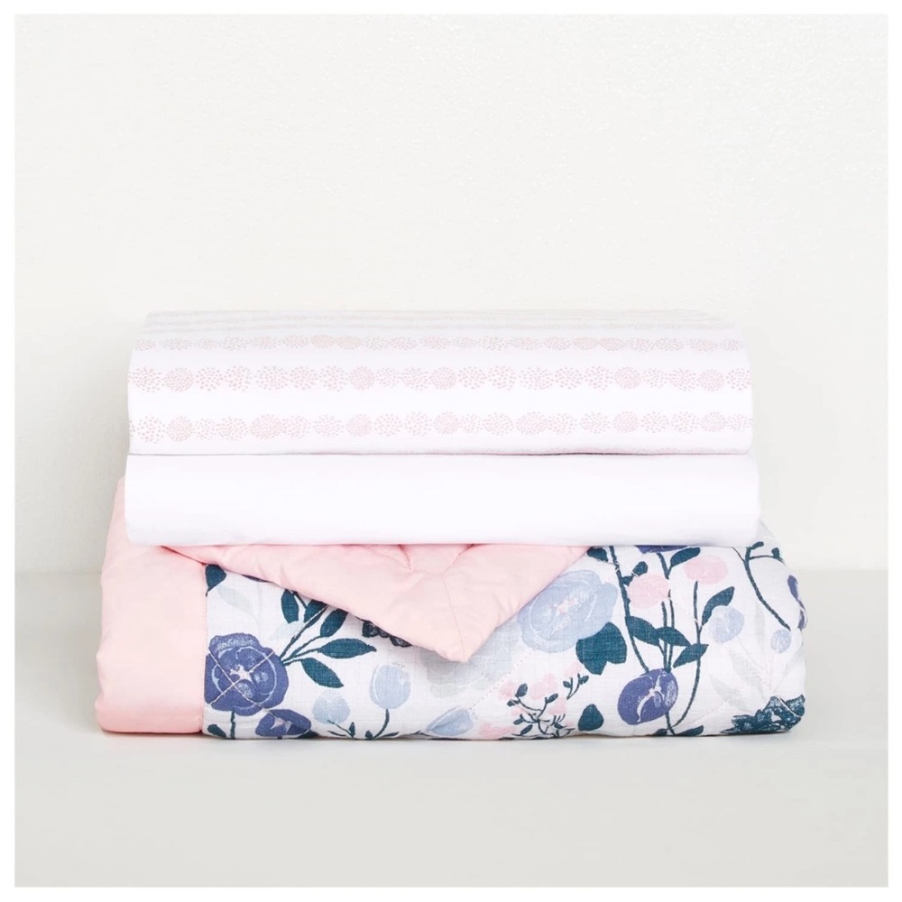 New aden + anais Essentials Floral Blue & Pink 3-Crib Piece Bedding Set